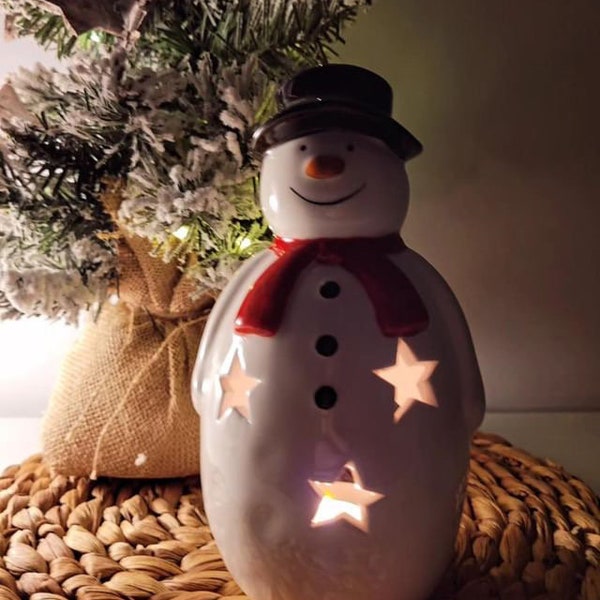Large Ceramic Snowman T-light Holder 12 cm