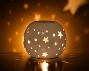 White and Purple Iridescent Star Oil Warmer and Wax Burner 9.5 cm