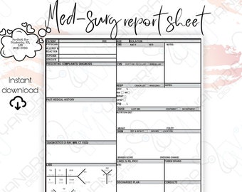 nursing report sheet cardiac Printable Med-Surg Report Sheet, Nurse Brain Sheet, Student Clinical Sheet, Patient Assessment, Nursing Report Sheet, RN, LPN, PDF