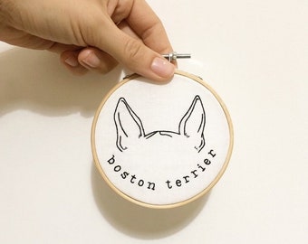 Personalized Dog Ears Embroidery, Pet Gift, Embroidered Pet Portrait, Minimalist - 10 cm