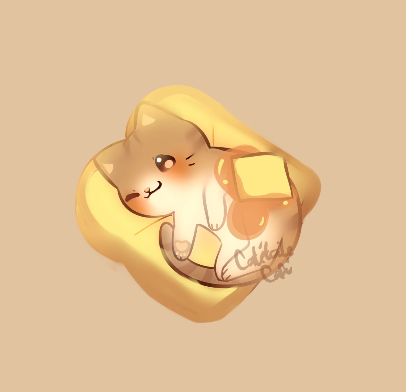 Cute Cat on Bread Sticker Kawaii Stickers Cat Sticker Etsy