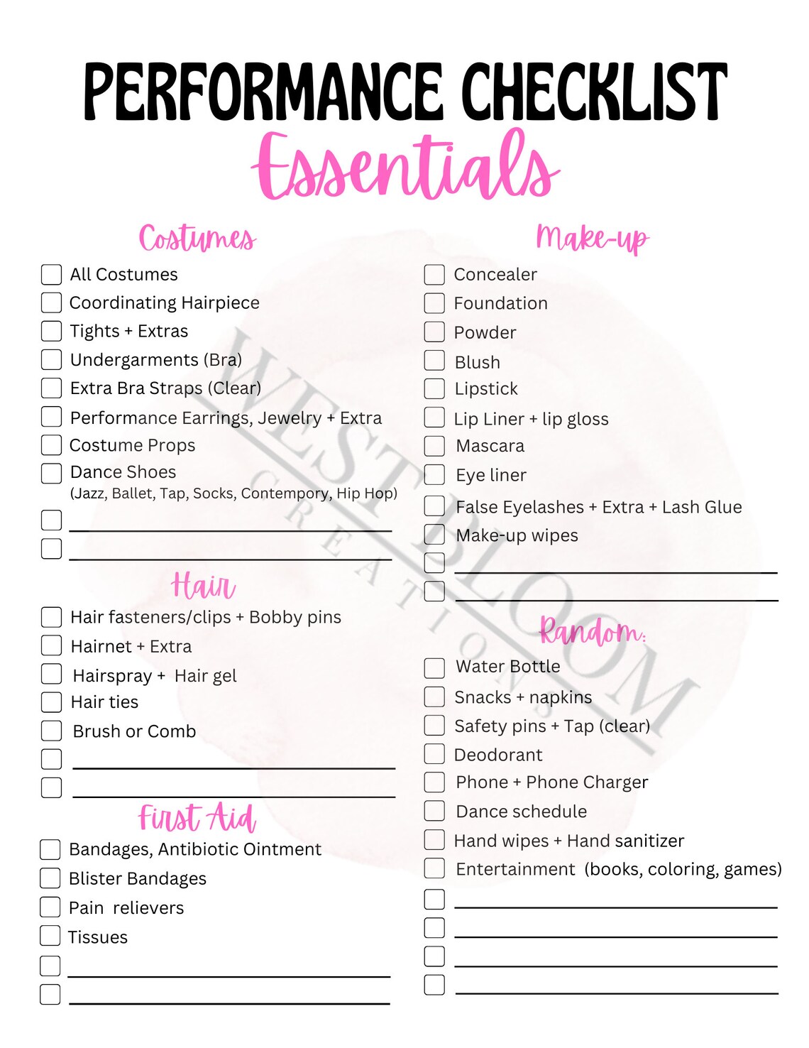 Dance Prep Bundle : Dance Checklist Instant Download PDF - Etsy