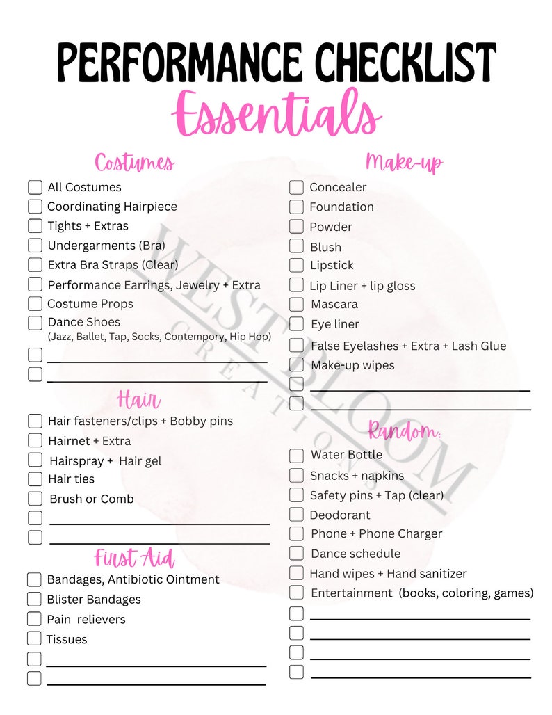 Dance Prep Bundle : Dance Checklist Instant Download PDF - Etsy
