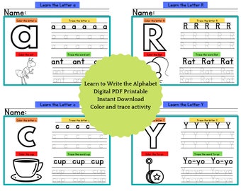 Printable Alphabet Writing Workbook • Learn to Write A–Z PDF • Letter Tracing & Coloring Worksheets for Preschool and Kindergarten