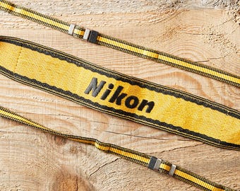Vintage 1.5" Wide Yellow & Black Nikon Camera Shoulder Strap