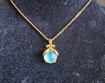 Dainty Firefly Moonstone Necklace, Sterling Silver, 14K Gold Filled, Firefly Necklace, Faux Moonstone pendant