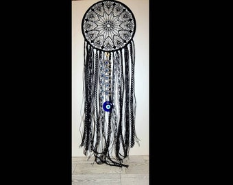 Evil Eye Protection Dreamcatcher, Black Dreamcatcher, Turkish Evil Eye Amulet, Crochet Dreamcatcher, Wall Hanging, Mother's Day Gift
