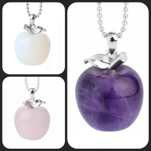 Crystal Apple Pendant Necklace, Gift for Teacher Appreciation, Purple Apple, White Apple, Red Apple, Green Apple, Pink Apple Gemstone