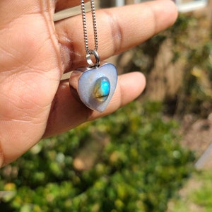 Cremation Heart Urn Necklace, Heart with Labradorite Ashes Urn, Memorial Keepsake, Flash Labradorite Heart Urn, Ashes Urn, Cremation Jewelry