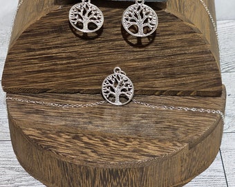 Sterling Silver Tree of Life Necklace and Earring Jewelry Set, Tree of Life, Gift for her, Tree of Life Earrings