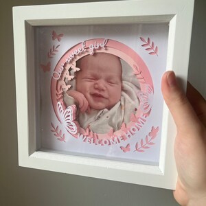 Willkommen zu Hause Schatten-Box, Karte Handwerk, 3D-Grafik, Baby-Dusche-Geschenk, Fotorahmen Geschenk, Fotorahmen Geschenk