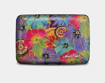 Armored RFID Laurel Burch Blossoming Florals Wallet, RFID Protection Hard Case Card Holder, 6 Pocket Aluminum Wallet, Colorful Floral Wallet