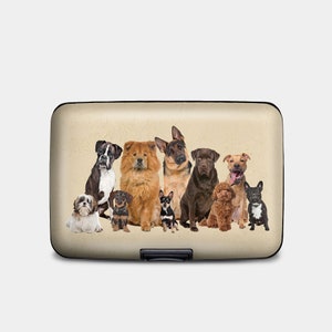Cartera blindada RFID para grupos de razas de perros, tarjetero rígido con protección RFID, cartera de aluminio de 6 bolsillos, para cachorro de pastor alemán, francés, bóxer.