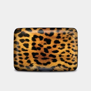 Cartera con estampado de leopardo y protección RFID, tarjetero rígido con protección RFID, cartera de aluminio con 6 bolsillos, cartera con estampado de leopardo, regalo