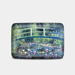 Cartera con protección RFID Monet Water Lily Bridge, tarjetero rígido con protección RFID, billetera de aluminio de 6 bolsillos, ideal como regalo para amantes del arte clásico.
