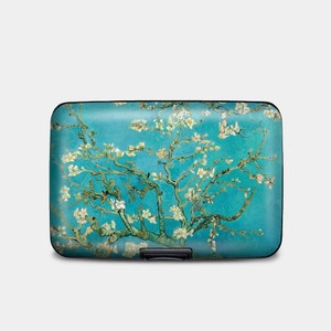 Armored RFID Van Gogh Almond Blossoms Wallet, RFID Protection Hard Case Card Holder, 6 Pocket Aluminum Wallet, Classic Art Lover Wallet Gift