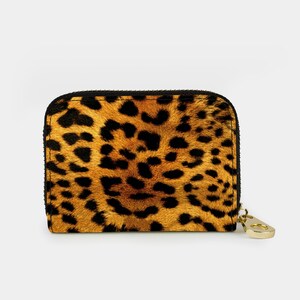 Leopard Print Zipper Wallet, RFID Protection Zip Card Holder, 11 Pocket Vegan Leather Wallet Zipper Card Holder Leopard Pattern Animal Print