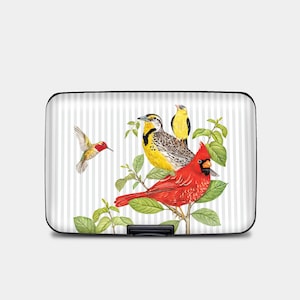 Cartera Mary Lake Thompson con diseño de pájaros, tarjetero rígido con protección RFID, billetera de aluminio con 6 bolsillos, billetera clásica con diseño de pájaros
