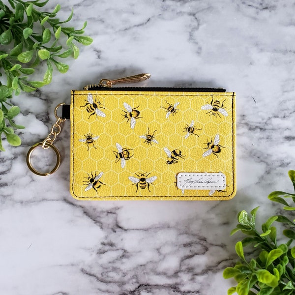 Mary Lake Thompson Bees Keychain Wallet, RFID Protection Keychain Card Holder, Clutch Purse, Coin Purse, Queen Bee Wallet, Gifts for Her