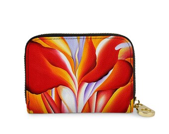 Georgia O'Keeffe Red Canna Zipper Wallet, RFID Protection Vegan Leather Card Holder