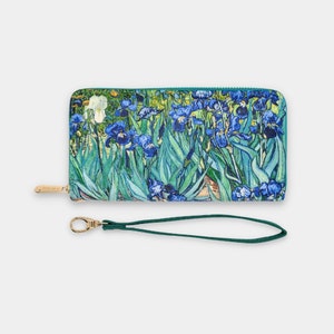 Cartera de muñeca con diseño de iris de Van Gogh, tarjetero para teléfono, cartera plegable de piel vegana, cartera larga de gran capacidad para mujer.