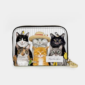 Cartera con cremallera Mary Lake Thompson Cats, tarjetero con cremallera y protección RFID, 11 bolsillos de piel vegana, lindas carteras de gatitos para mujer