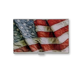 American Flag Stainless Steel Card Case, RFID Protection Thin Card Holder