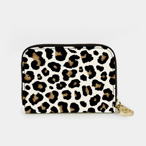 Cheetah Print Zipper Wallet, RFID Protection Zip Card Holder, 11 Pocket Vegan Leather Wallet Zipper Card Holder Cheetah Pattern Animal Print