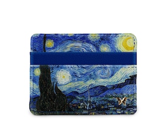 Van Gogh Starry Night Slim Wallet, RFID Wallet, Thin Vegan Leather Wallet, Compact Card Holder
