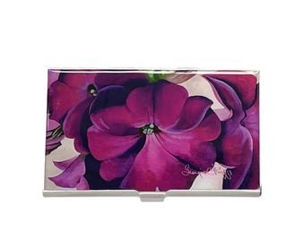 Georgia O'Keeffe Petunia Stainless Steel Card Case, RFID Blocking Metal Card Holder