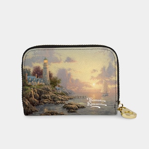 Cartera con cremallera "Mar de la Tranquilidad" de Thomas Kinkade, tarjetero con cremallera y protección RFID, cartera de piel vegana con 11 bolsillos, tarjetero con cremallera