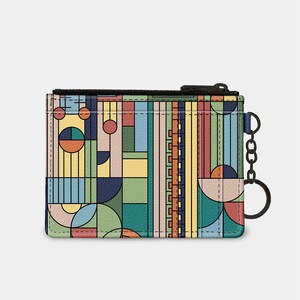 Cartera con llavero Saguaro Sunrise de Frank Lloyd Wright, tarjetero con llavero y protección RFID, cartera de mano, monedero, cartera Mosaic Sunrise