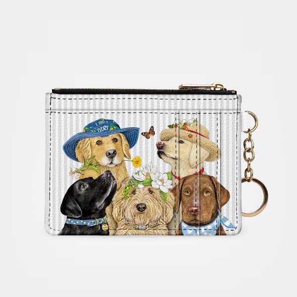 Mary Lake Thompson Dogs Keychain Wallet, RFID Protection Key Ring Card Holder, Clutch Purse, Coin Purse, Dog Mom Gifts, Cute Puppy Wallet