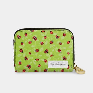 Mary Lake Thompson Ladybugs Zipper Wallet, RFID Protection Zip Card Holder, 11 Pocket Vegan Leather Wallet, Zipper Card Holder Ladybug Gift