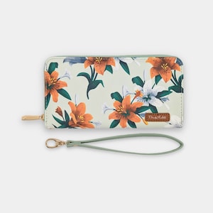 Cartera de mano con diseño de lirio atigrado de Frida Kahlo, tarjetero para teléfono, cartera plegable con estampado floral de menta, gran capacidad, cartera larga para mujer.