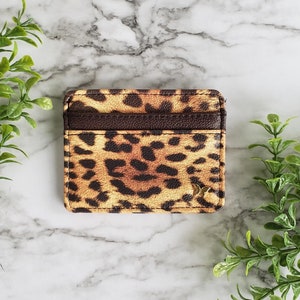 Leopard Print Slim Wallet, RFID Protection Slim Card Holder, Vegan Leather Card Case ID Holder, Animal Print Leopard Spots RFID Wallet Gift