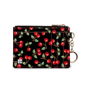 Mary Engelbreit Cherries Keychain Wallet, RFID Protection Key Ring Card Holder, Clutch Purse, Coin Purse, Black Cherry Wallet, Gifts for Her