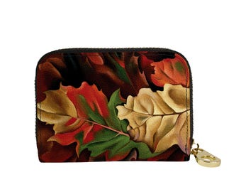 Georgia O'Keeffe Autumn Leaves Zipper Wallet, RFID Protection Vegan Leather Card Holder