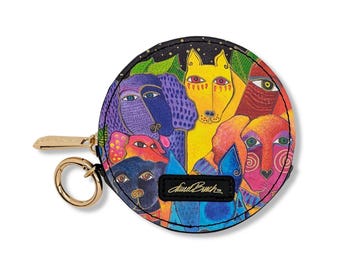 Laurel Burch Dogs Round Zipper Case: Colorful Vegan Leather Carry All
