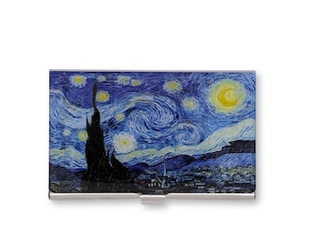 Van Gogh Starry Night Stainless Steel Card Case, RFID Protection Thin Card Holder
