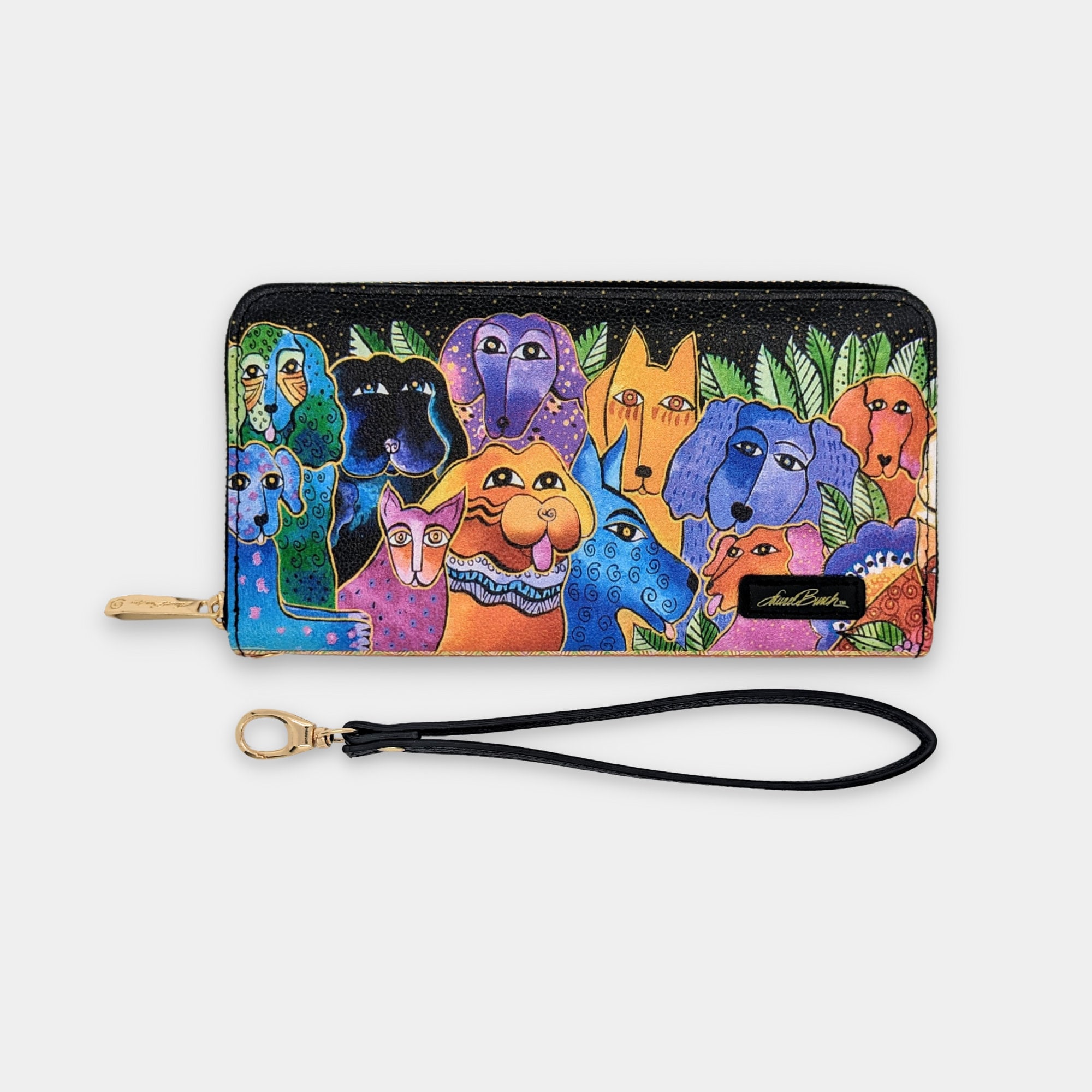 Laurel Burch Dogs and Doggies Wristlet Wallet, Phone Billfold Card Holder, Colorful Bifold Clutch Large Capacity Long Women Carry All Wallet