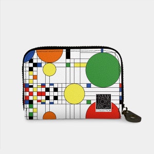 Cartera con cremallera Frank Lloyd Wright Avery Coonley Playhouse, tarjetero con cremallera y protección RFID, cartera de cuero vegano con 11 bolsillos, regalo de arquitecto