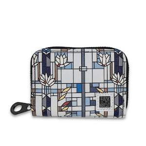 Cartera con cremallera "Nenúfares" de Frank Lloyd Wright, tarjetero con cremallera y protección RFID, cartera de cuero vegano con 11 bolsillos, tarjetero con cremallera de regalo