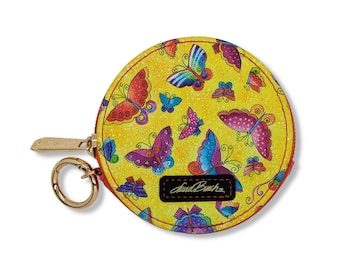 Laurel Burch Butterfly Collage Round Zipper Case: Vegan Leather Carry Bag