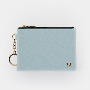Monedero con llavero azul pastel, tarjetero con llavero y protección RFID, bolso de mano, monedero, llavero RFID azul cielo, regalo para ella.