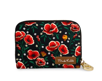 Frida Kahlo Poppies Zipper Wallet, RFID Protection Vegan Leather Card Holder
