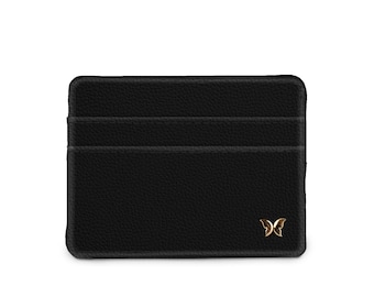 Obsidian Black Slim Wallet, RFID Wallet, Thin Vegan Leather Wallet, Compact Card Holder