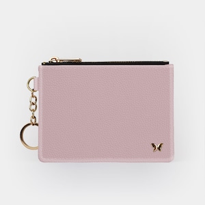 Monedero con llavero en tonos pastel rosa, tarjetero con llavero y protección RFID, bolso de mano, monedero, llavero con RFID rosa sencillo, regalo para ella.