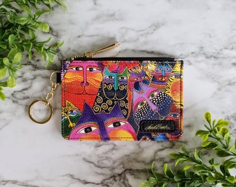 Laurel Burch Fantasticats Keychain Wallet, RFID Protection Keychain Card Holder, Clutch Purse, Coin Purse, Classic Art Vegan Leather Wallet