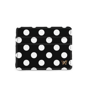 Cartera delgada de lunares en blanco y negro, billetera RFID, billetera fina de cuero vegano, tarjetero compacto